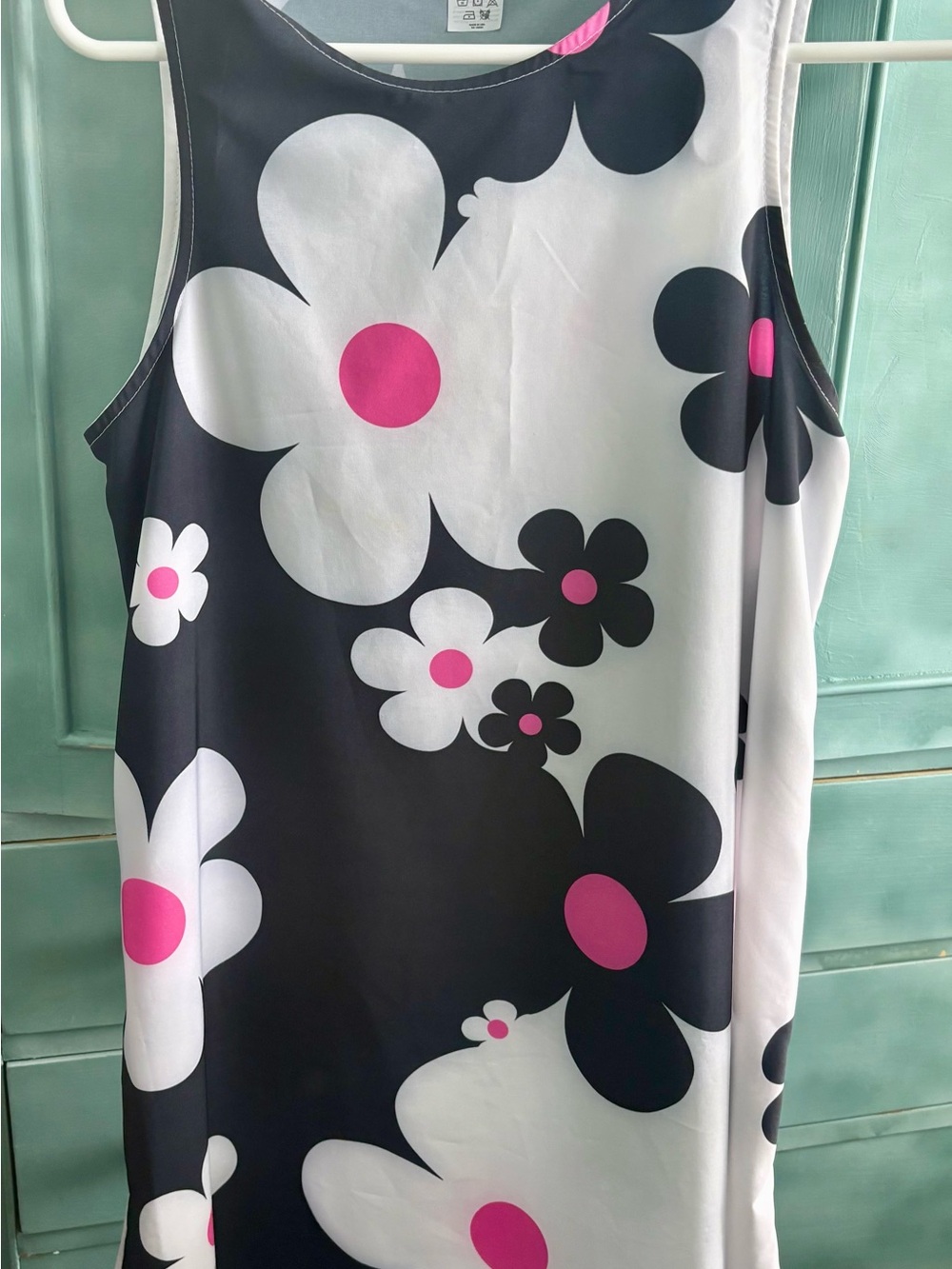 Women’s Floral Print Tank Dress - Black, White & Pink